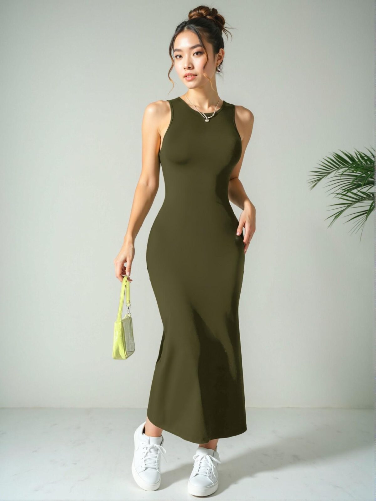 Elegant Army Green Effortless Backless Sleeveless Midi Dress for Spring and Summer - Chic, Classy and Trendy Fashion Style to Dress to Impress - Image 3