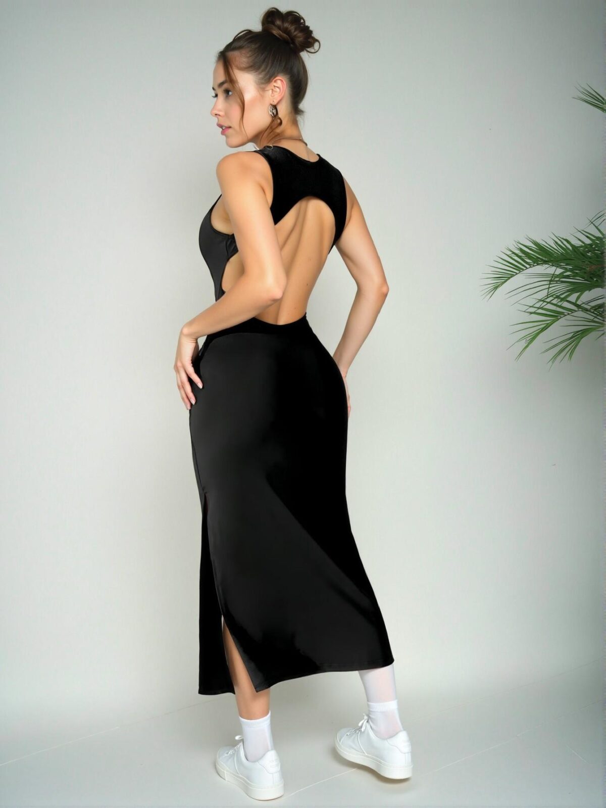 Elegant Black Backless and Side Slit Midi Dress for Spring and Summer - Chic, Classy and Trendy Fashion Style to Dress to Impress - Image 5