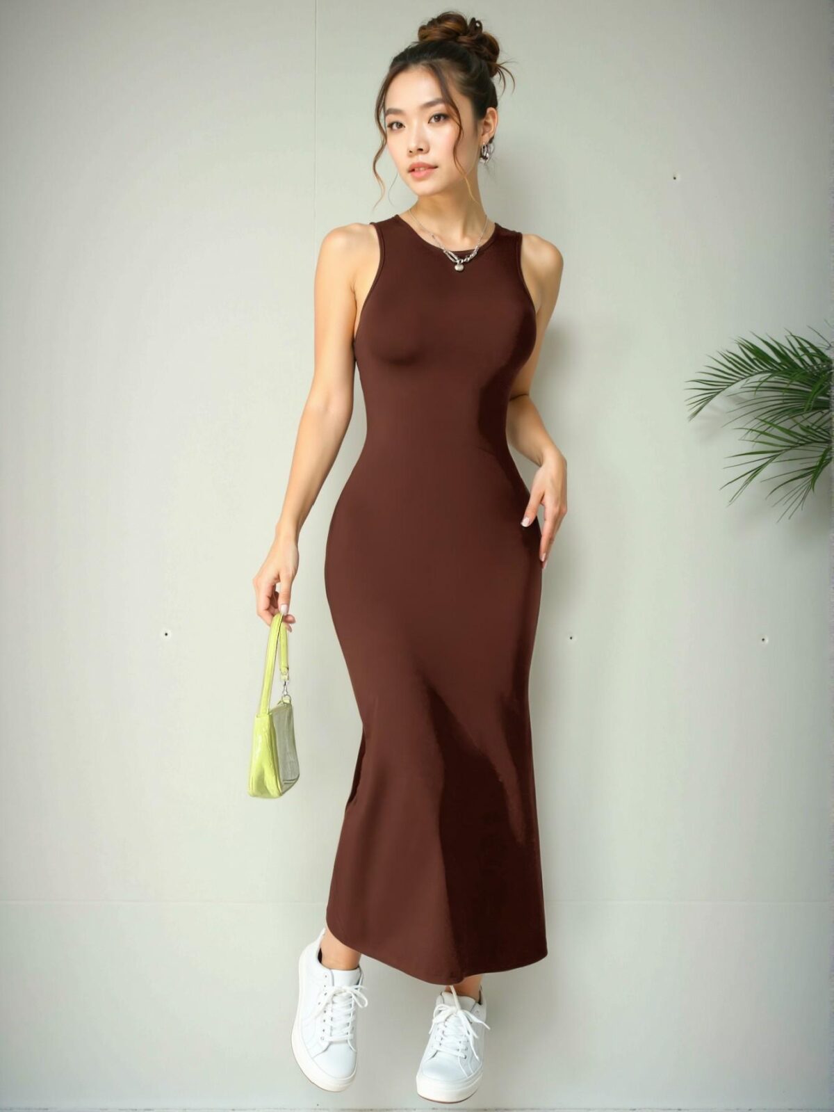 Elegant Coffee Brown Chic Midi Backless Dress with Fish Tail Hem for Spring and Summer - Chic, Classy and Trendy Fashion Style to Dress to Impress - Image 3
