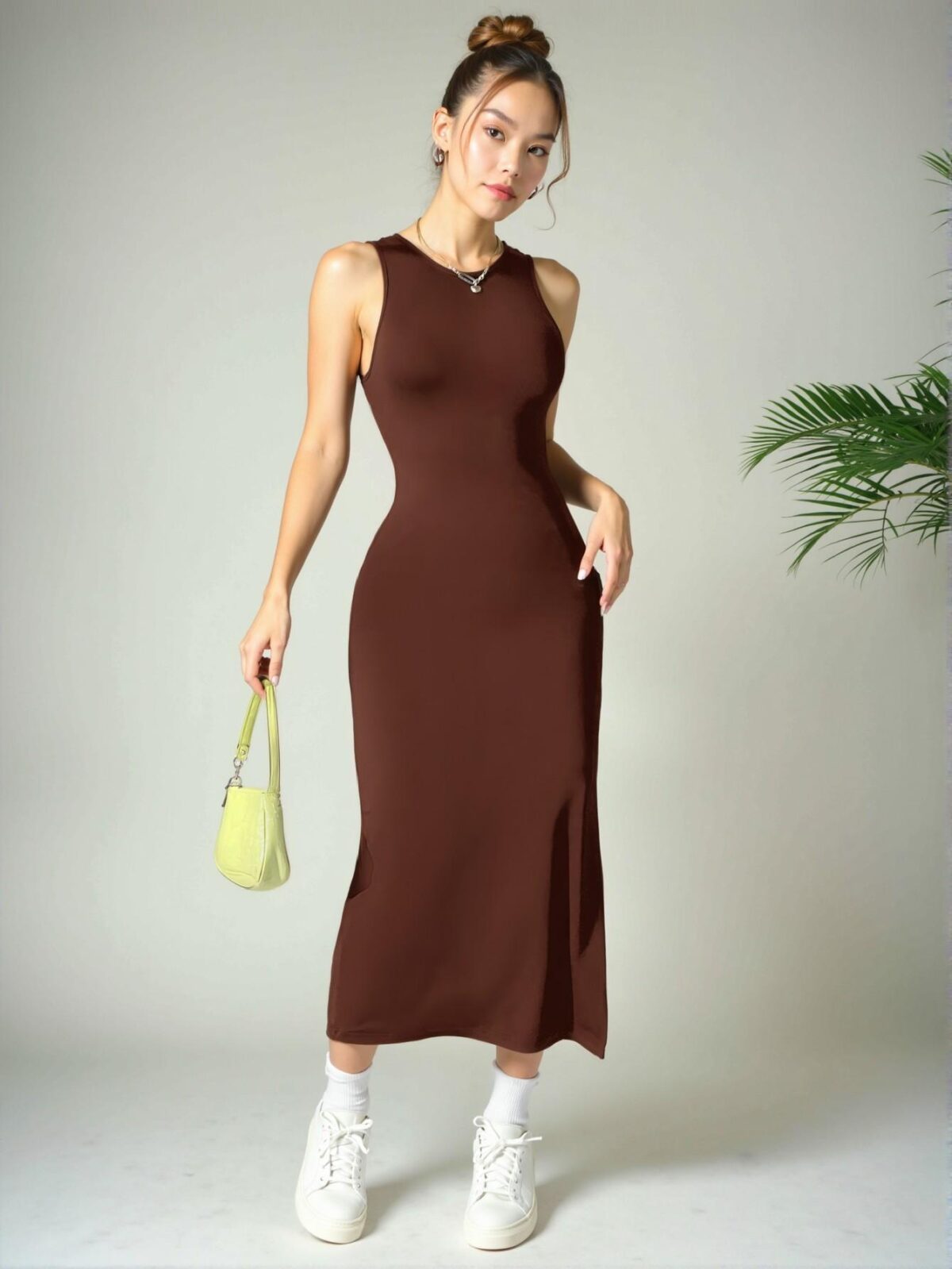 Elegant Coffee Brown Chic Midi Backless Dress with Fish Tail Hem for Spring and Summer - Chic, Classy and Trendy Fashion Style to Dress to Impress - Image 5