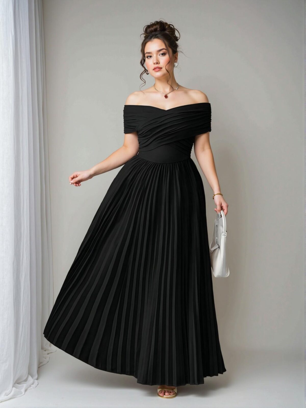 Elegant Black Off-Shoulder Pleated Ruched Waist Plus Size Dress for Graduation and Birthdays, Casual Chic Outfit for Spring and Summer - Chic, Classy and Trendy Fashion Style to Dress to Impress - Image 5