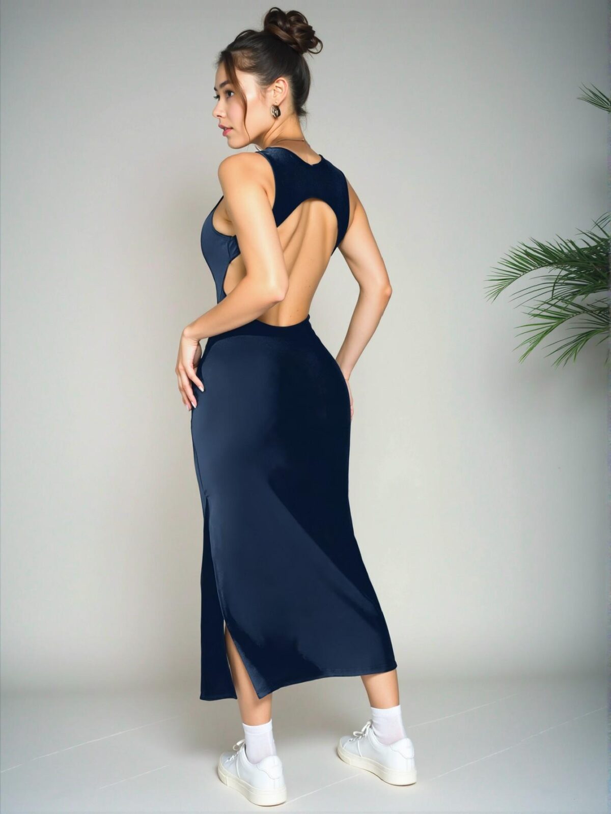 Elegant Navy Blue Stylish Sleeveless Tank Dress with Cut Out and Slit for Spring and Summer - Chic, Classy and Trendy Fashion Style to Dress to Impress - Image 4