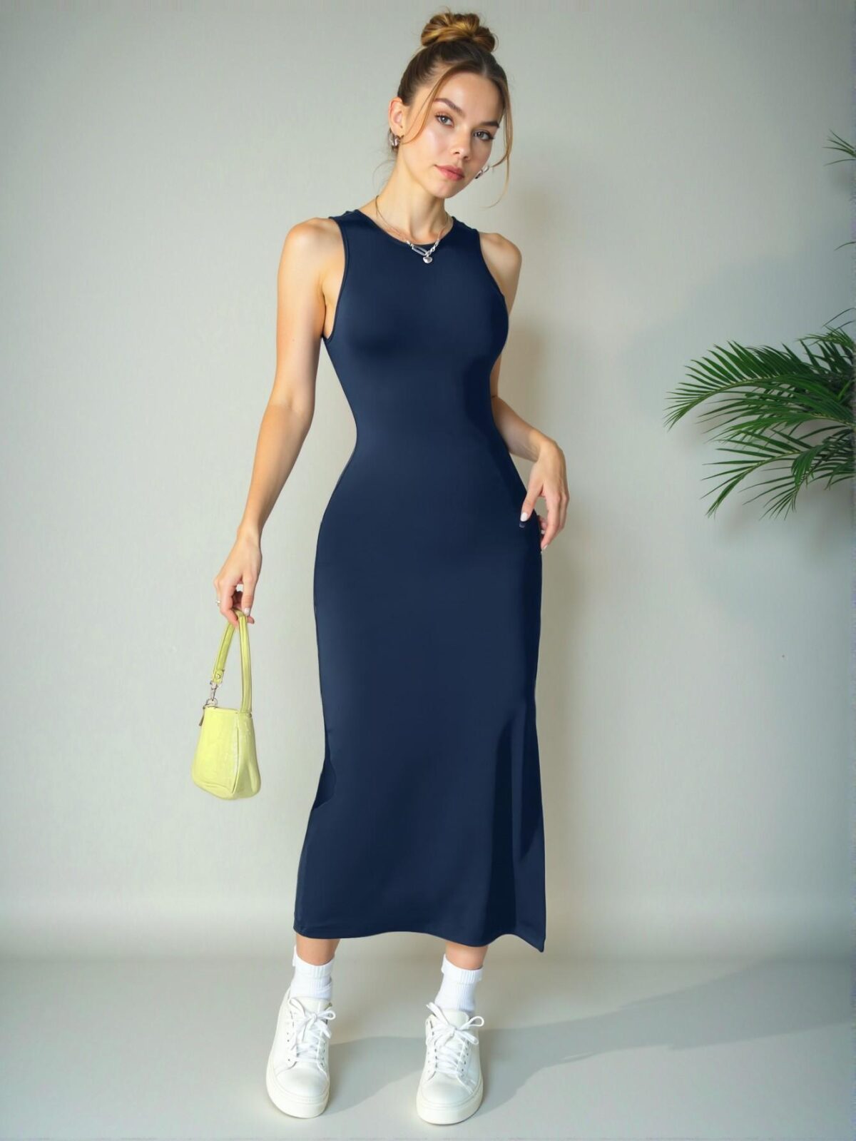 Elegant Navy Blue Stylish Sleeveless Tank Dress with Cut Out and Slit for Spring and Summer - Chic, Classy and Trendy Fashion Style to Dress to Impress - Image 5