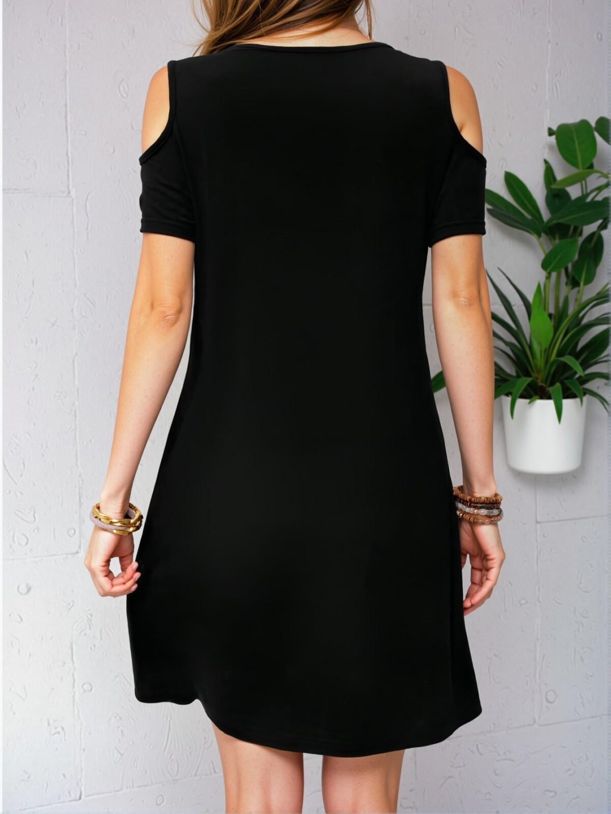 Elegant Black Stylish Cold Shoulder Dress with Round-Ring Detail for Spring and Summer – Chic, Classy and Trendy Fashion Style to Dress to Impress - Image 2