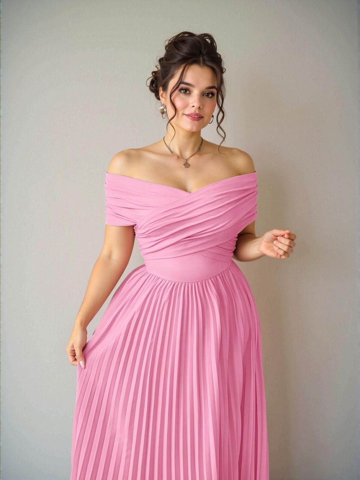 Elegant Pink Off-the-Shoulder Ruched Waist Midi Dress for Plus Size Women – Perfect for Graduation, Birthdays, and Casual Spring/Summer Occasions – Chic, Classy and Trendy Fashion Style to Dress to Impress - Image 3