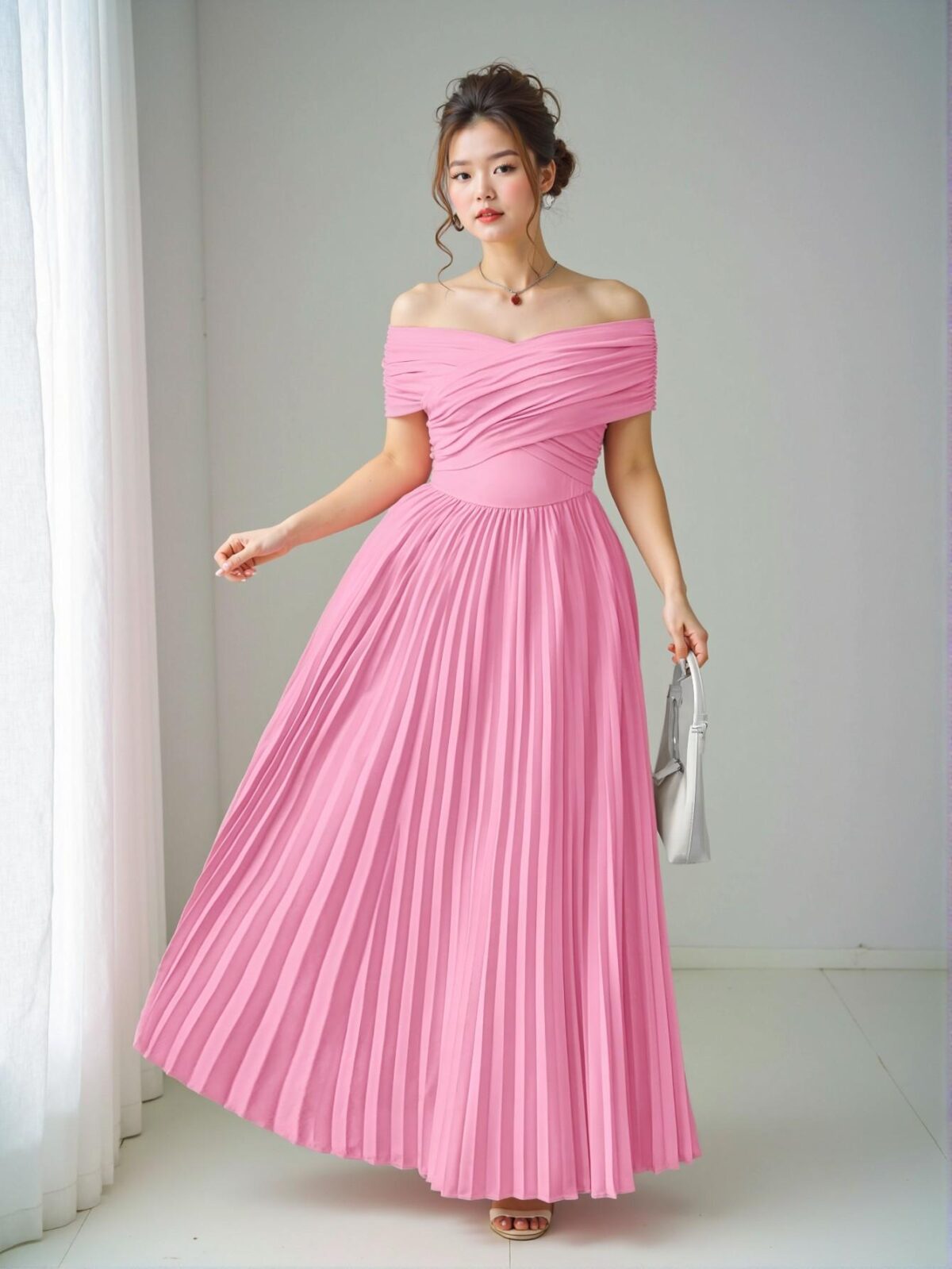 Elegant Pink Off-the-Shoulder Ruched Waist Midi Dress for Plus Size Women – Perfect for Graduation, Birthdays, and Casual Spring/Summer Occasions – Chic, Classy and Trendy Fashion Style to Dress to Impress - Image 5