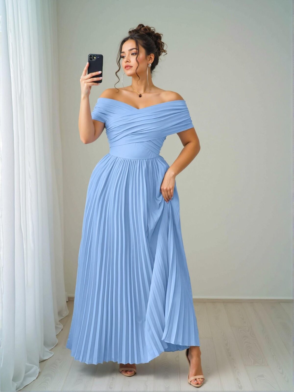 Elegant Baby Blue Off the Shoulder Ruched Waist A-Line Midi Graduation Dress for Plus Size Women - Chic, Classy and Trendy Fashion Style to Dress to Impress