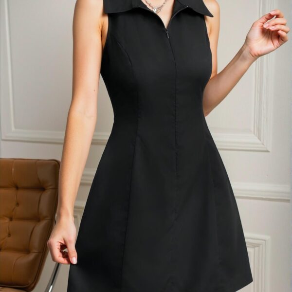Elegant Black A-Line Sleeveless Dress with Front Zipper for Spring and Summer - Chic, Classy and Trendy Fashion Style to Dress to Impress