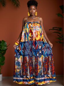 Elegant Multicolor Flowy A-Line Dress for Rave, Easter, and Festival Fashion; Perfect for Country Concerts and Tropical Vacations — Chic, Classy and Trendy Fashion Style to Dress to Impress