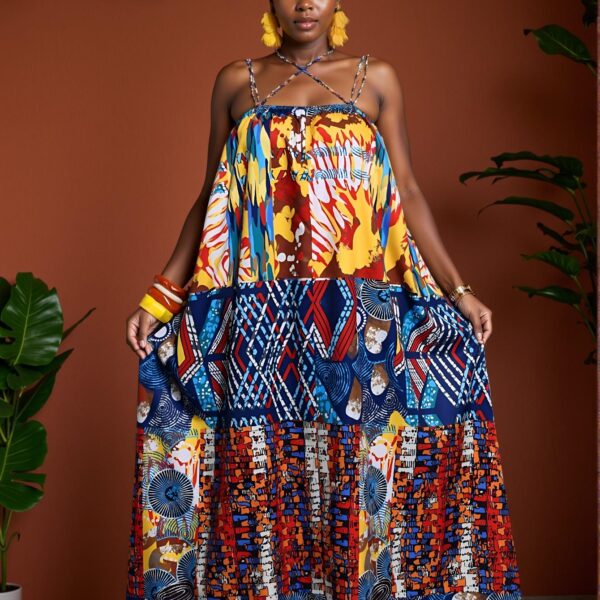 Elegant Multicolor Flowy A-Line Dress for Rave, Easter, and Festival Fashion; Perfect for Country Concerts and Tropical Vacations — Chic, Classy and Trendy Fashion Style to Dress to Impress