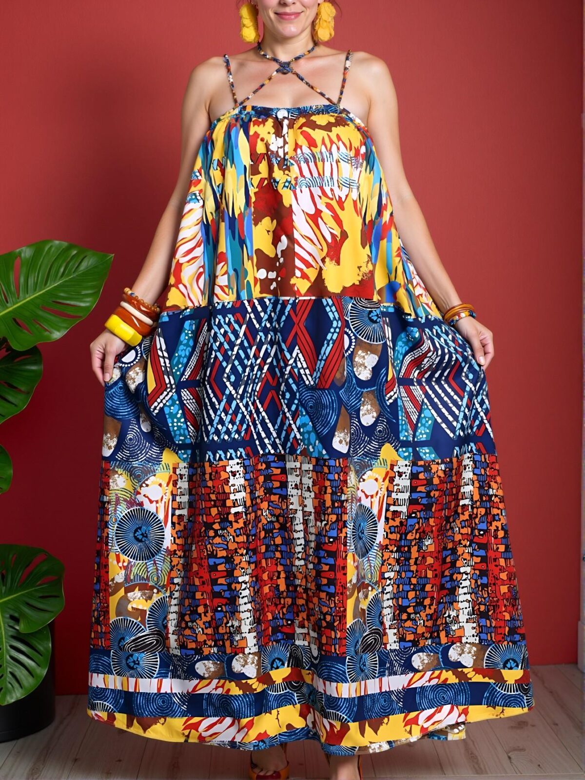 Elegant Multicolor Flowy A-Line Dress for Rave, Easter, and Festival Fashion; Perfect for Country Concerts and Tropical Vacations — Chic, Classy and Trendy Fashion Style to Dress to Impress - Image 3