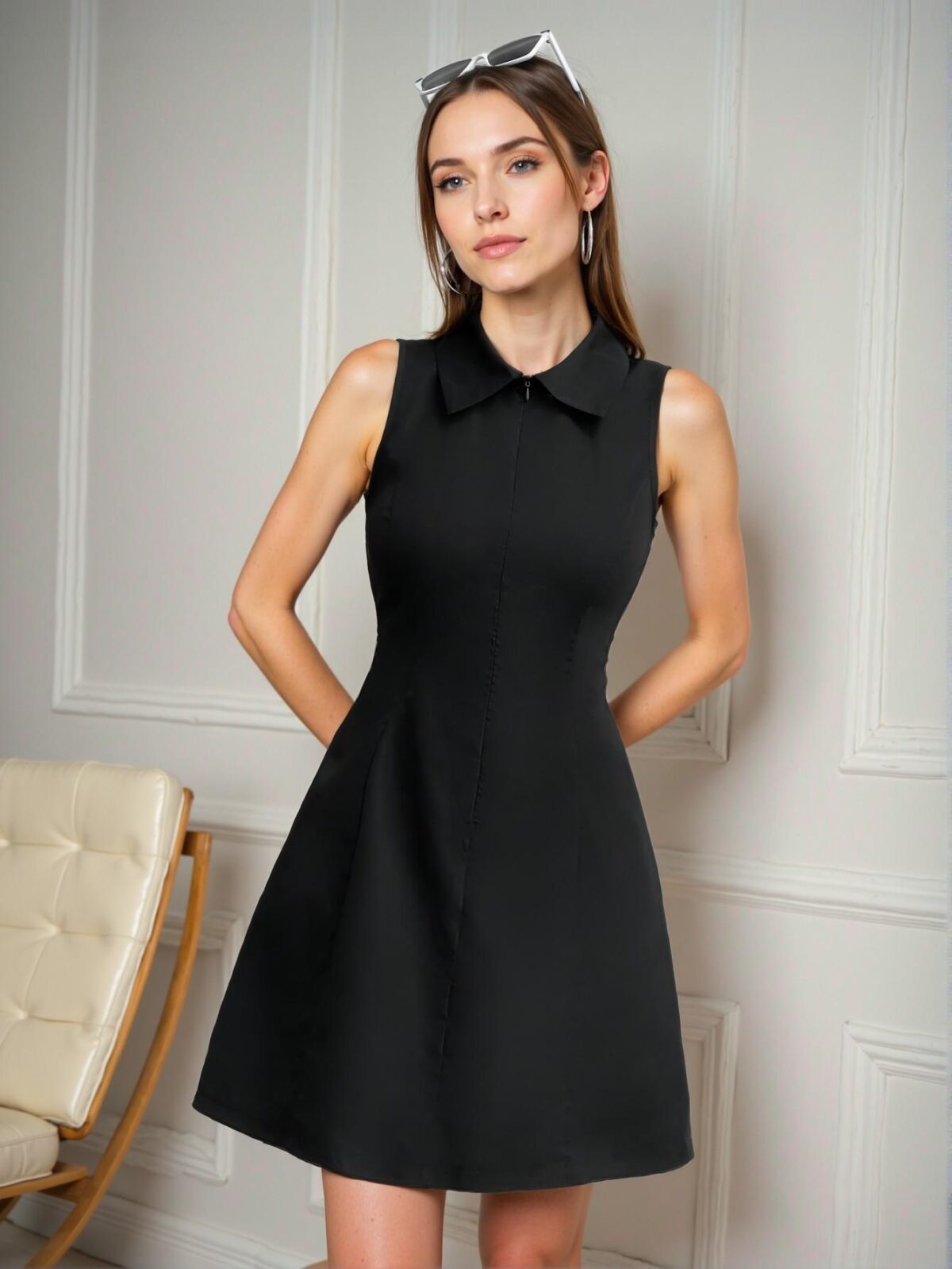 Elegant Black A-Line Sleeveless Dress with Front Zipper for Spring and Summer - Chic, Classy and Trendy Fashion Style to Dress to Impress - Image 5