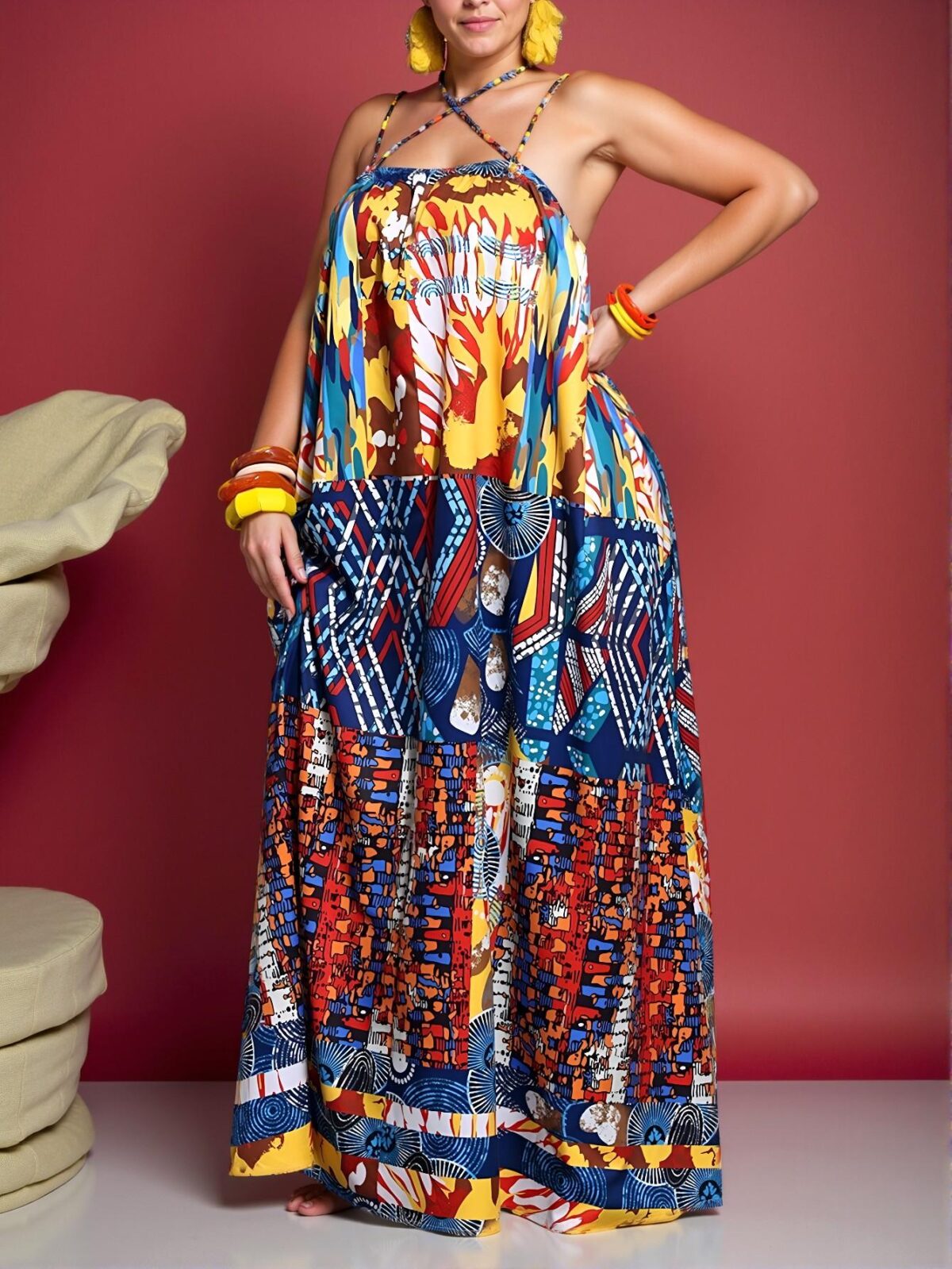 Elegant Multicolor Flowy A-Line Dress for Rave, Easter, and Festival Fashion; Perfect for Country Concerts and Tropical Vacations — Chic, Classy and Trendy Fashion Style to Dress to Impress - Image 4