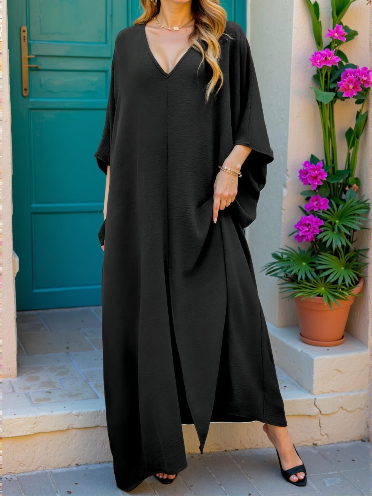 Elegant Blue Casual V-Neck Batwing Sleeve Split Hem Maxi Dress for Spring and Summer - Chic, Classy and Trendy Fashion Style to Dress to Impress - Image 5