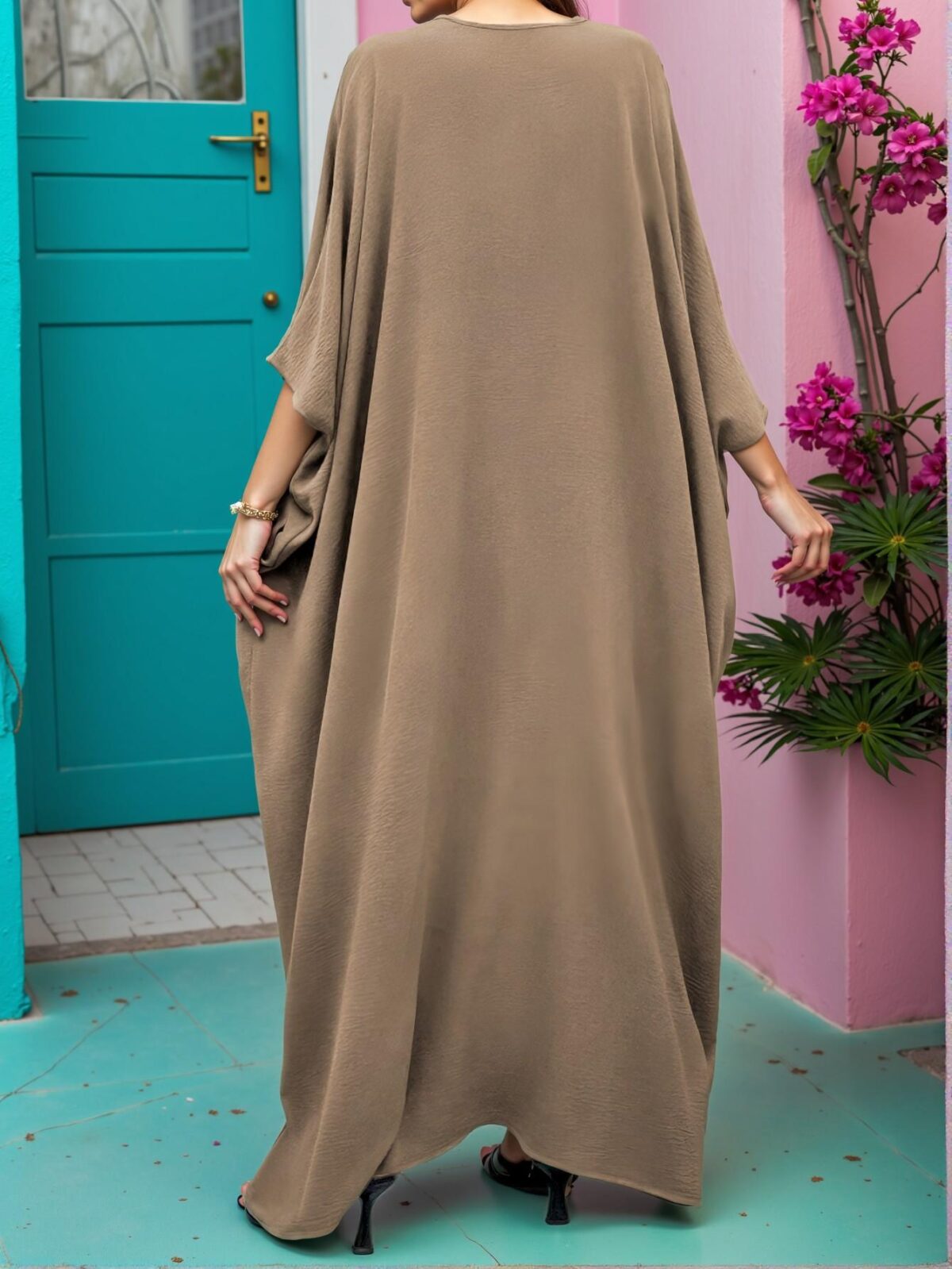 Elegant Camel Plus Size V-Neck Split Commuter Dress for Spring and Summer - Chic, Classy and Trendy Fashion Style to Dress to Impress - Image 2