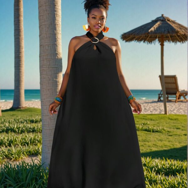 Elegant Black Flowy Solid Color Sleeveless High Low Hem Textured Woven Dress for Casual Outings and Vacations in Spring/Summer - Chic, Classy and Trendy Fashion Style to Dress to Impress