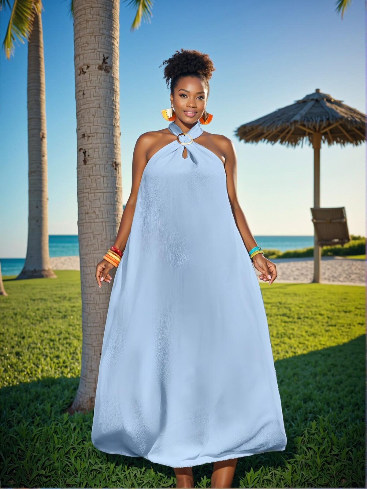 Elegant Blue Casual Halter High-Low Dress with Textured Fabric for Spring and Summer – Chic, Classy and Trendy Fashion Style to Dress to Impress
