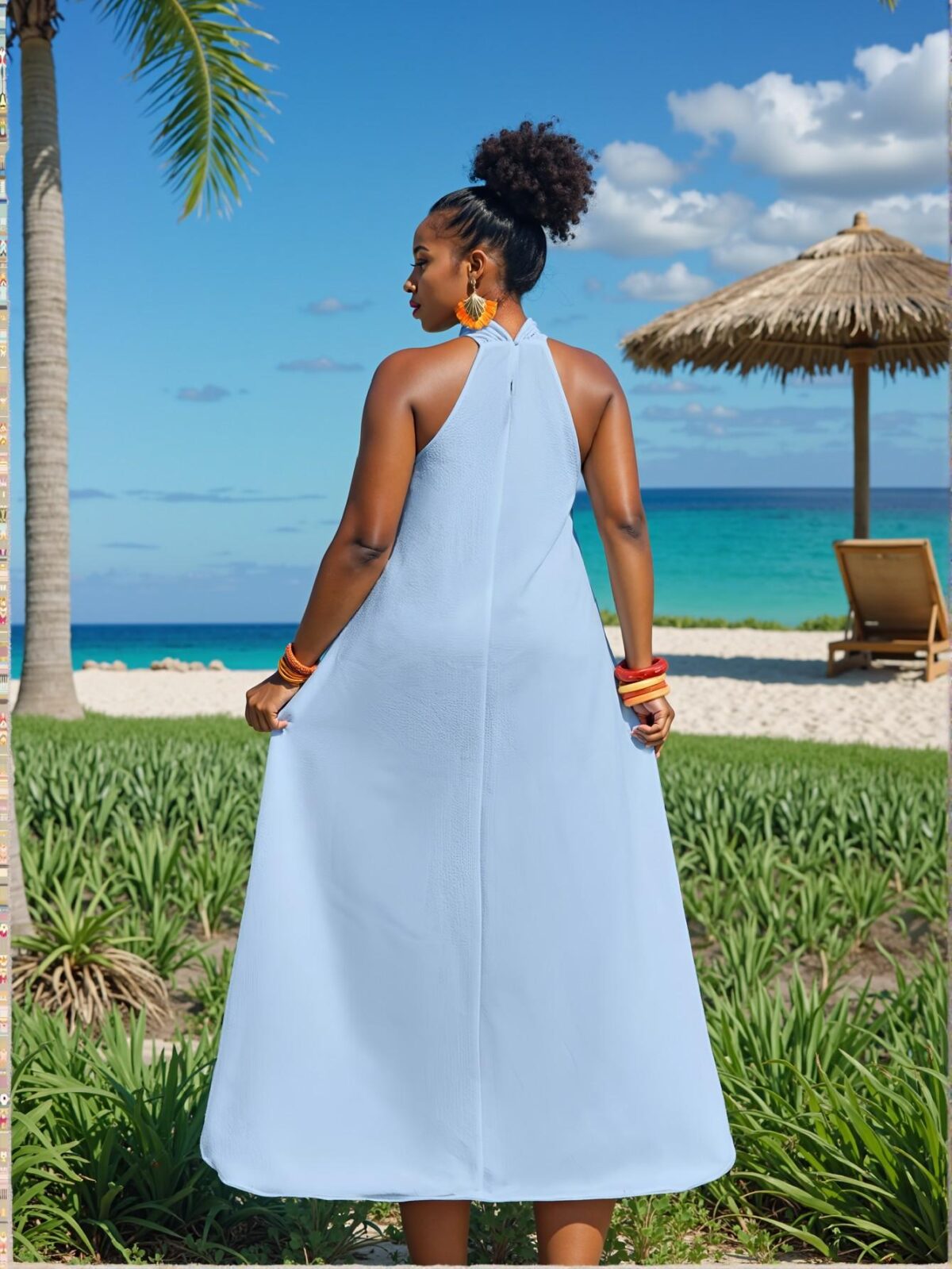 Elegant Blue Casual Halter High-Low Dress with Textured Fabric for Spring and Summer – Chic, Classy and Trendy Fashion Style to Dress to Impress - Image 2
