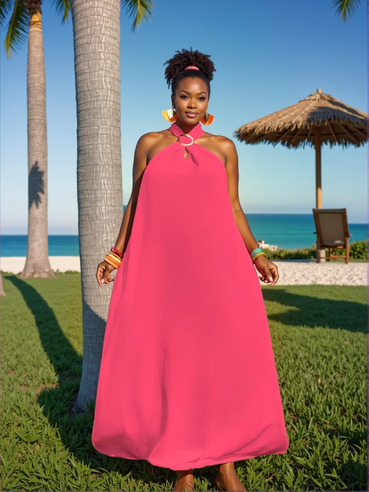 Elegant Hot Pink Boho A-Line Maxi Dress with Textured Fabric, Plus Size - Z, Perfect for Spring and Summer Holidays "Chic, Classy and Trendy Fashion Style to Dress to Impress"