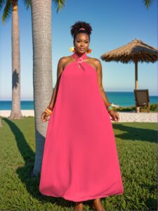 Elegant Hot Pink Boho A-Line Maxi Dress with Textured Fabric, Plus Size - Z, Perfect for Spring and Summer Holidays "Chic, Classy and Trendy Fashion Style to Dress to Impress"