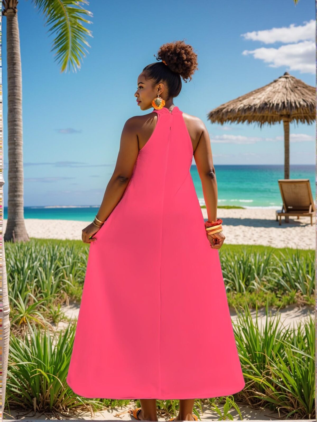 Elegant Hot Pink Boho A-Line Maxi Dress with Textured Fabric, Plus Size - Z, Perfect for Spring and Summer Holidays "Chic, Classy and Trendy Fashion Style to Dress to Impress" - Image 2