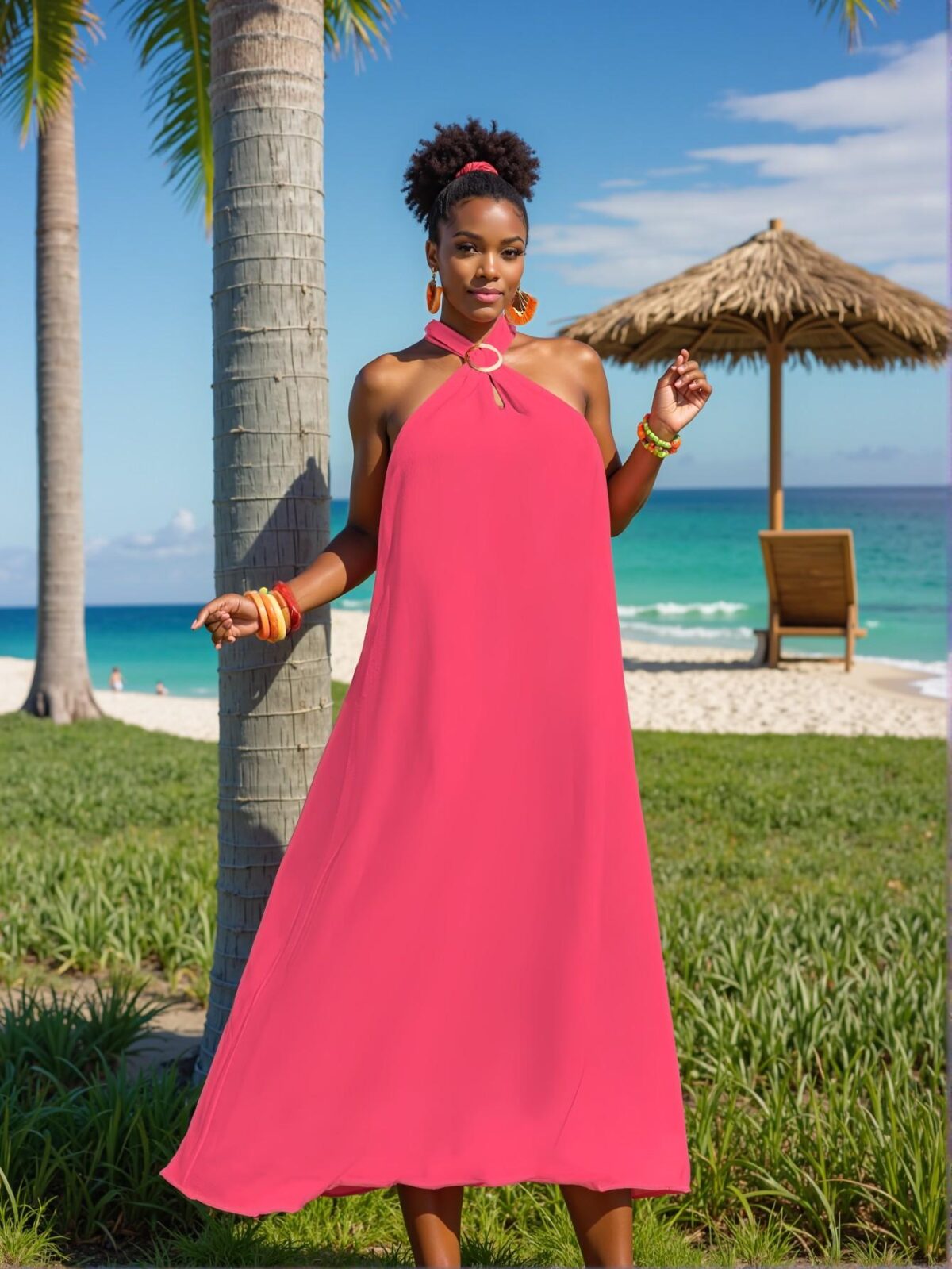 Elegant Hot Pink Boho A-Line Maxi Dress with Textured Fabric, Plus Size - Z, Perfect for Spring and Summer Holidays "Chic, Classy and Trendy Fashion Style to Dress to Impress" - Image 4
