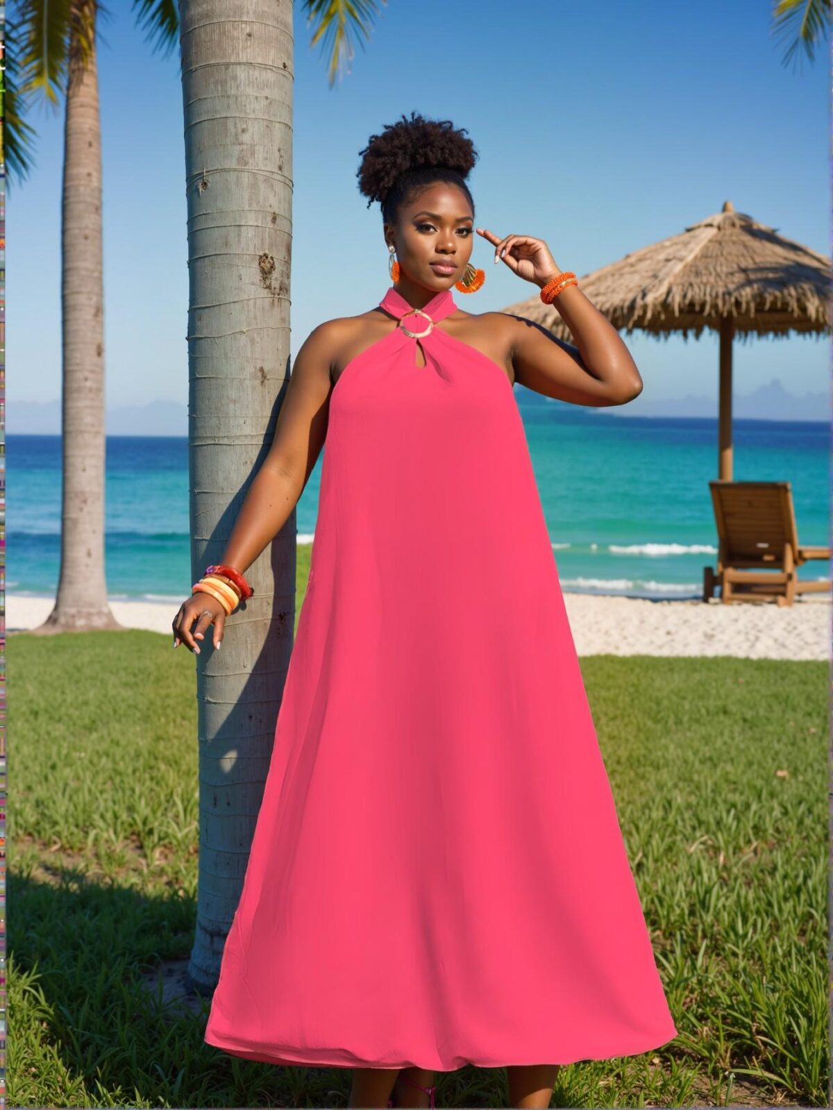 Elegant Hot Pink Boho A-Line Maxi Dress with Textured Fabric, Plus Size - Z, Perfect for Spring and Summer Holidays "Chic, Classy and Trendy Fashion Style to Dress to Impress" - Image 5