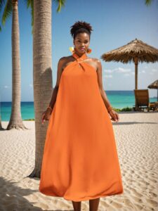 Elegant Orange Flared A-Line Sleeveless Dress with Textured Fabric for Casual Spring and Summer Outings - Chic, Classy and Trendy Fashion Style to Dress to Impress