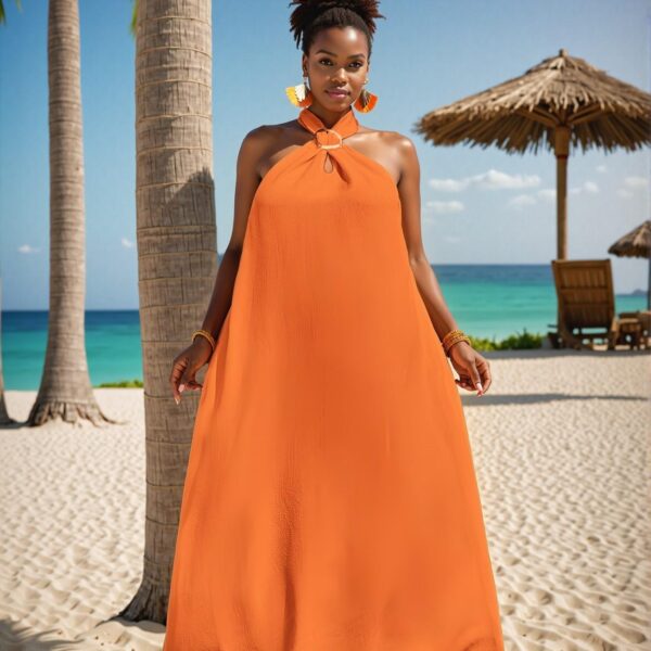 Elegant Orange Flared A-Line Sleeveless Dress with Textured Fabric for Casual Spring and Summer Outings - Chic, Classy and Trendy Fashion Style to Dress to Impress
