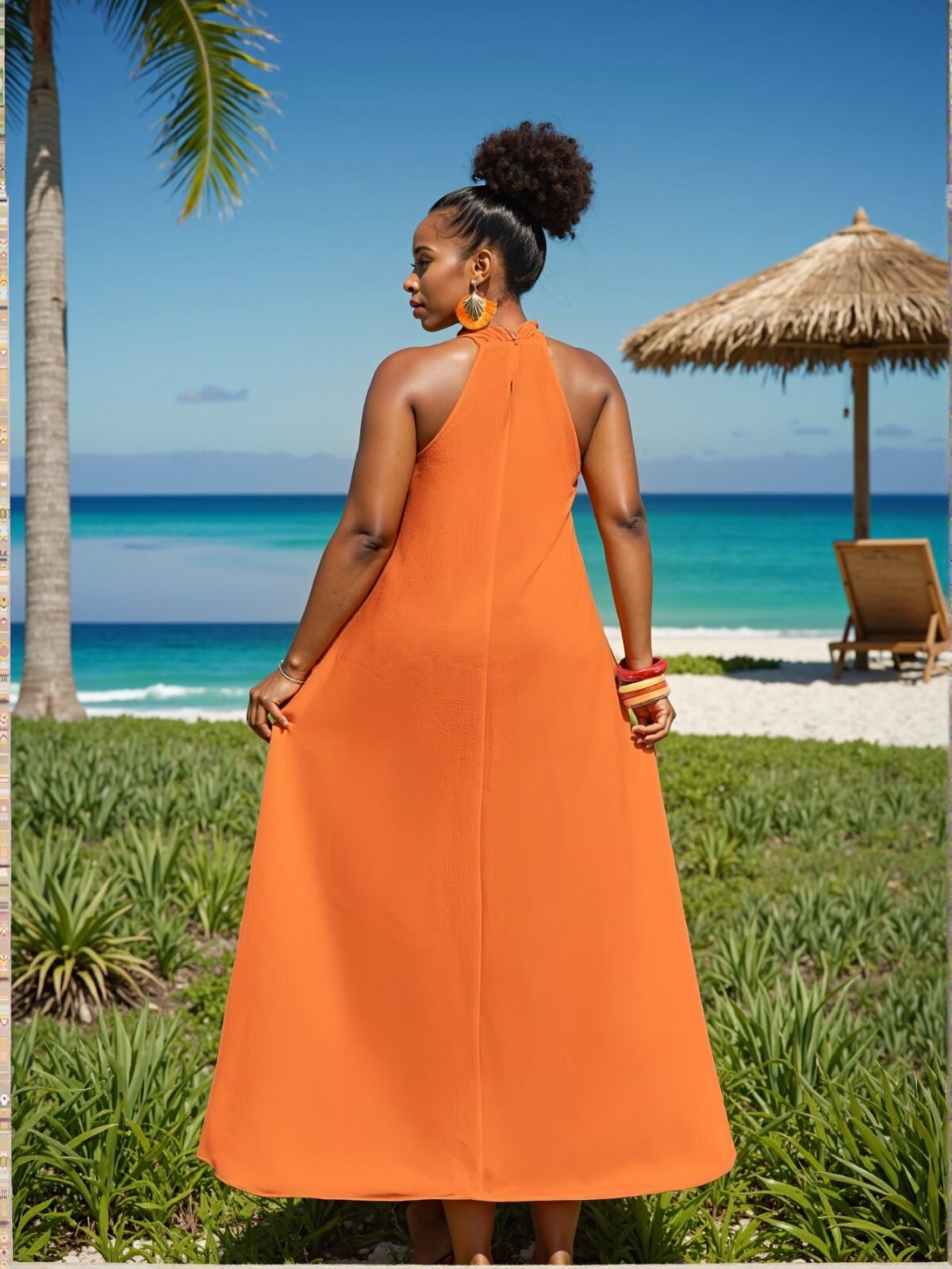 Elegant Orange Flared A-Line Sleeveless Dress with Textured Fabric for Casual Spring and Summer Outings - Chic, Classy and Trendy Fashion Style to Dress to Impress - Image 2
