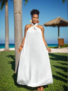 Elegant White Flared A-Line Sundress with Sleeveless Design for Casual Beach Getaways and Holiday Outfits Boho Style - Chic, Classy and Trendy Fashion Style to Dress to Impress