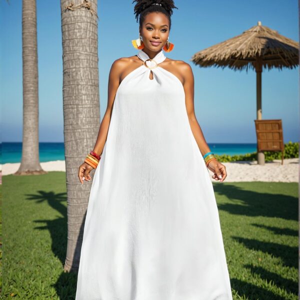 Elegant White Flared A-Line Sundress with Sleeveless Design for Casual Beach Getaways and Holiday Outfits Boho Style - Chic, Classy and Trendy Fashion Style to Dress to Impress