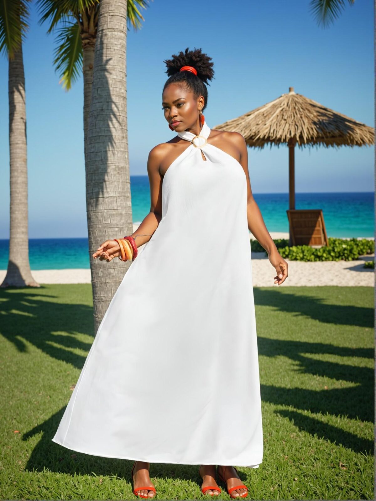 Elegant White Flared A-Line Sundress with Sleeveless Design for Casual Beach Getaways and Holiday Outfits Boho Style - Chic, Classy and Trendy Fashion Style to Dress to Impress - Image 4