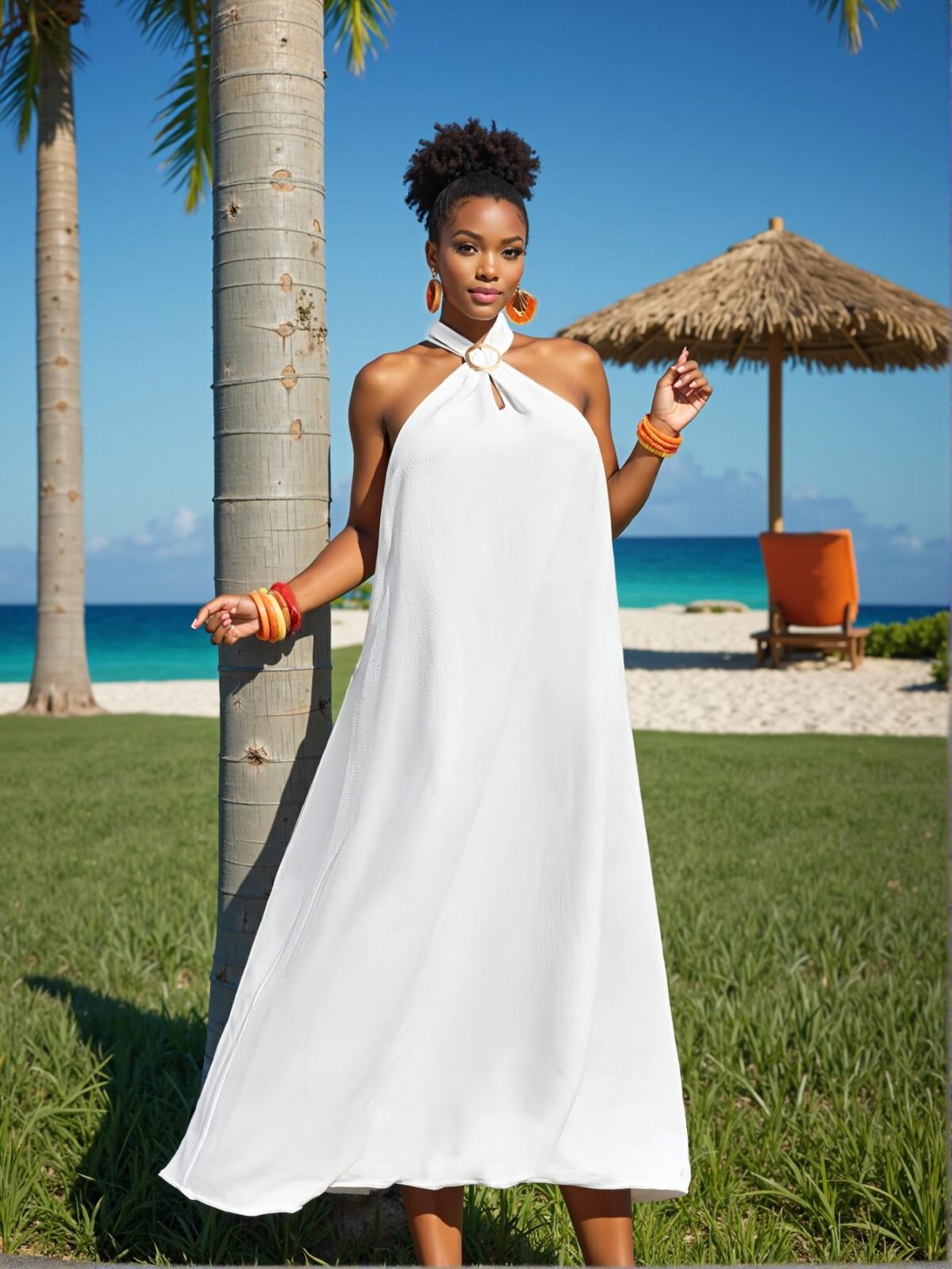 Elegant White Flared A-Line Sundress with Sleeveless Design for Casual Beach Getaways and Holiday Outfits Boho Style - Chic, Classy and Trendy Fashion Style to Dress to Impress - Image 5