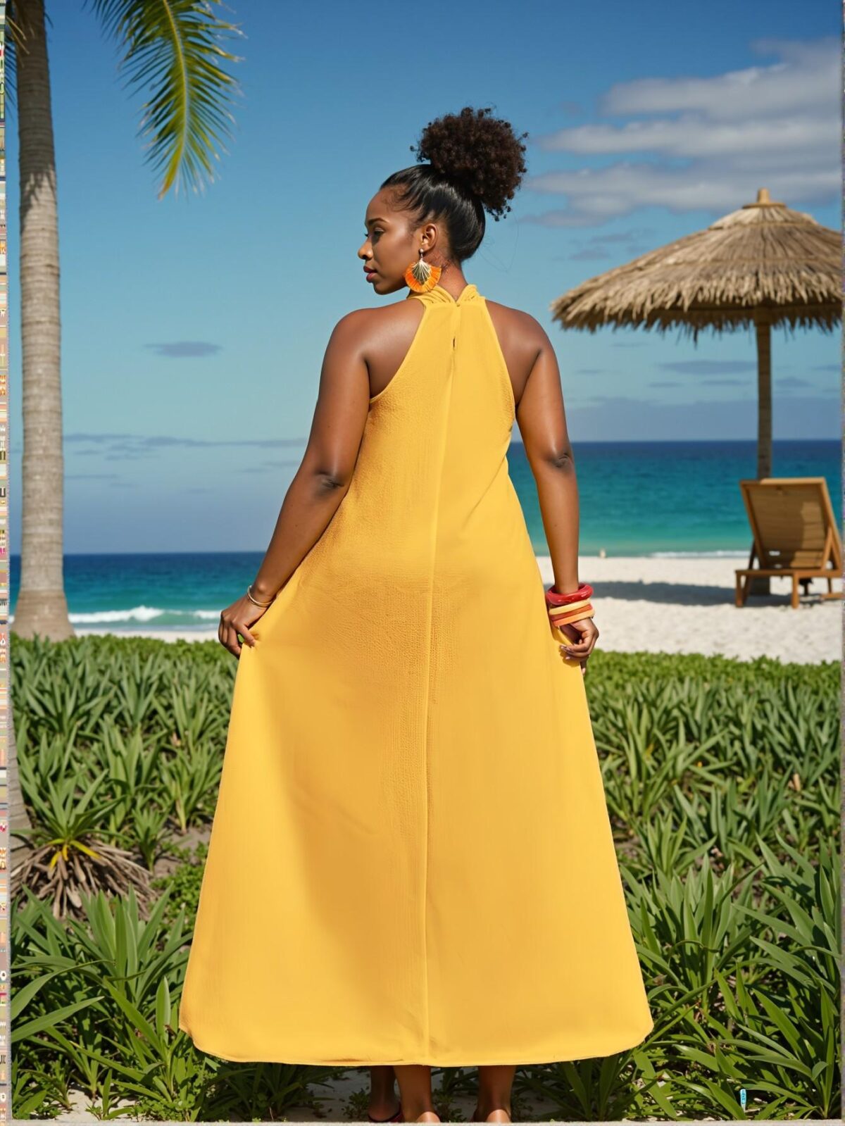 Elegant Yellow Boho A-Line Maxi Dress with Sleeveless Halter Neck and Woven Textured Fabric for Spring and Summer – Chic, Classy and Trendy Fashion Style to Dress to Impress - Image 2