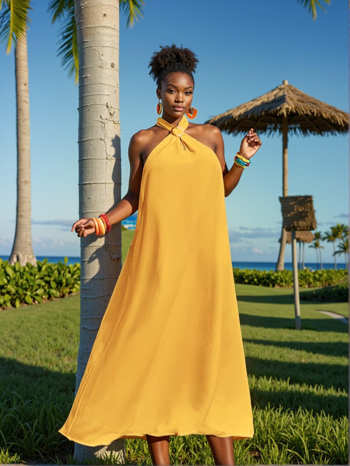 Elegant Yellow Boho A-Line Maxi Dress with Sleeveless Halter Neck and Woven Textured Fabric for Spring and Summer – Chic, Classy and Trendy Fashion Style to Dress to Impress - Image 5