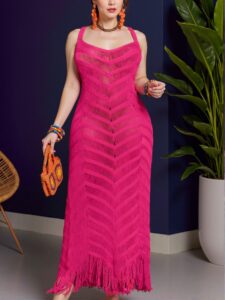 Elegant Pink Stylish Hollow Out Maxi Dress with Backless Criss-Cross Design for Spring and Summer Fun - Chic, Classy and Trendy Fashion Style to Dress to Impress