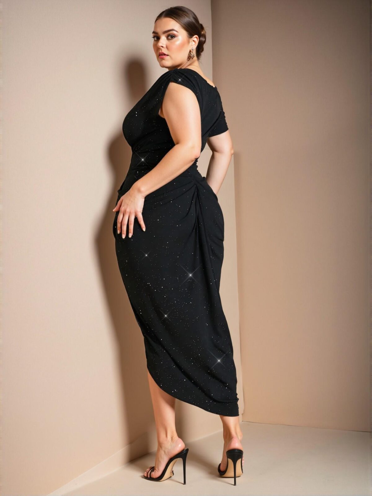 Elegant Black Bodycon Midi Dress with Off-Shoulder Detail and Asymmetrical Hem for Date Nights, Parties, and Special Occasions - Chic, Classy and Trendy Fashion Style to Dress to Impress - Image 2