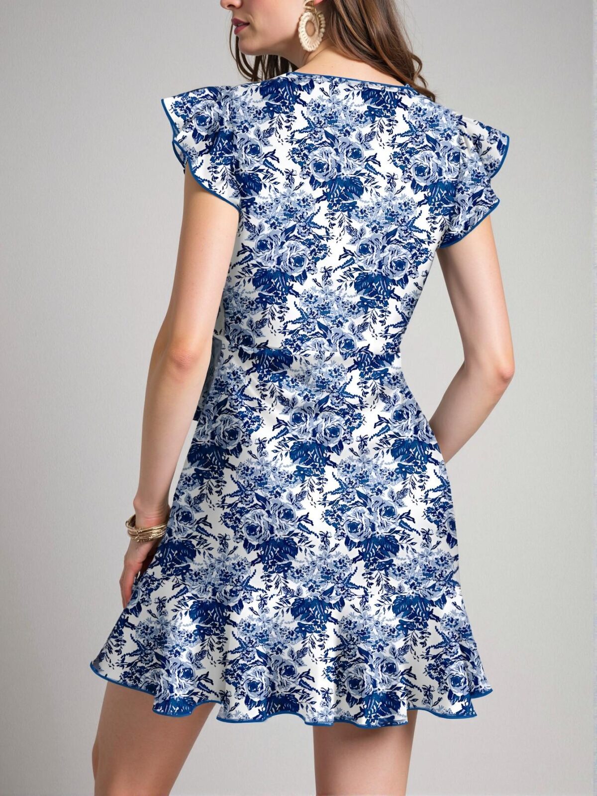 Elegant Blue Flounced Sleeve Ruffle Hem Mini Dress Perfect for Summer and Holidays - Chic, Classy and Trendy Fashion Style to Dress to Impress - Image 2