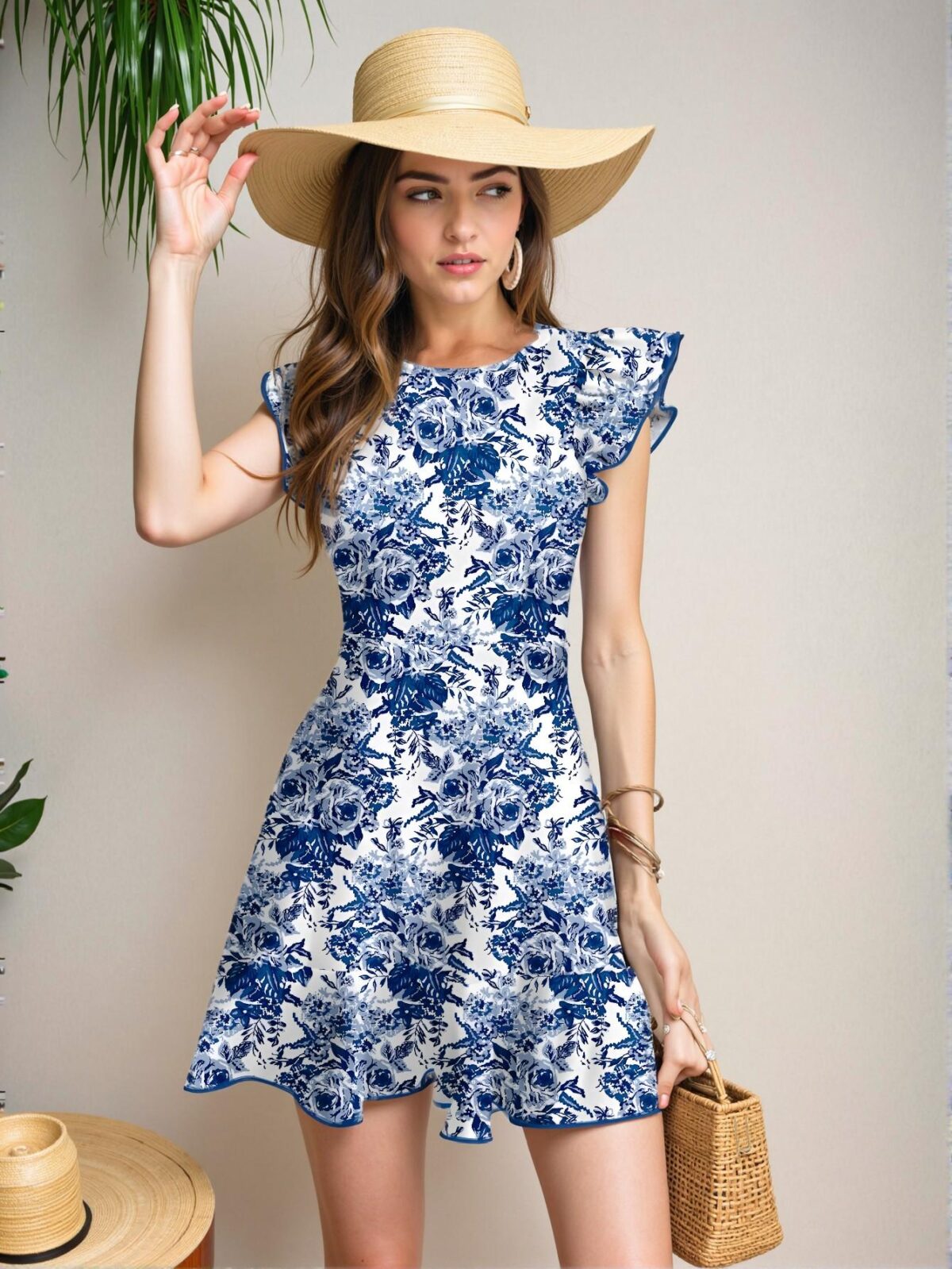 Elegant Blue Flounced Sleeve Ruffle Hem Mini Dress Perfect for Summer and Holidays - Chic, Classy and Trendy Fashion Style to Dress to Impress - Image 3