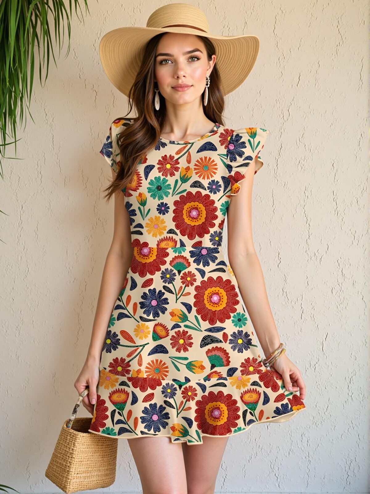 Elegant Multicolor Boho Ruffle Hem Short Dress with Cap Sleeves for Summer Vacations and Classy Outfits - Chic, Classy and Trendy Fashion Style to Dress to Impress