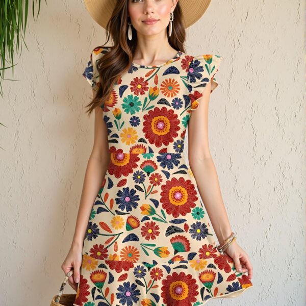 Elegant Multicolor Boho Ruffle Hem Short Dress with Cap Sleeves for Summer Vacations and Classy Outfits - Chic, Classy and Trendy Fashion Style to Dress to Impress