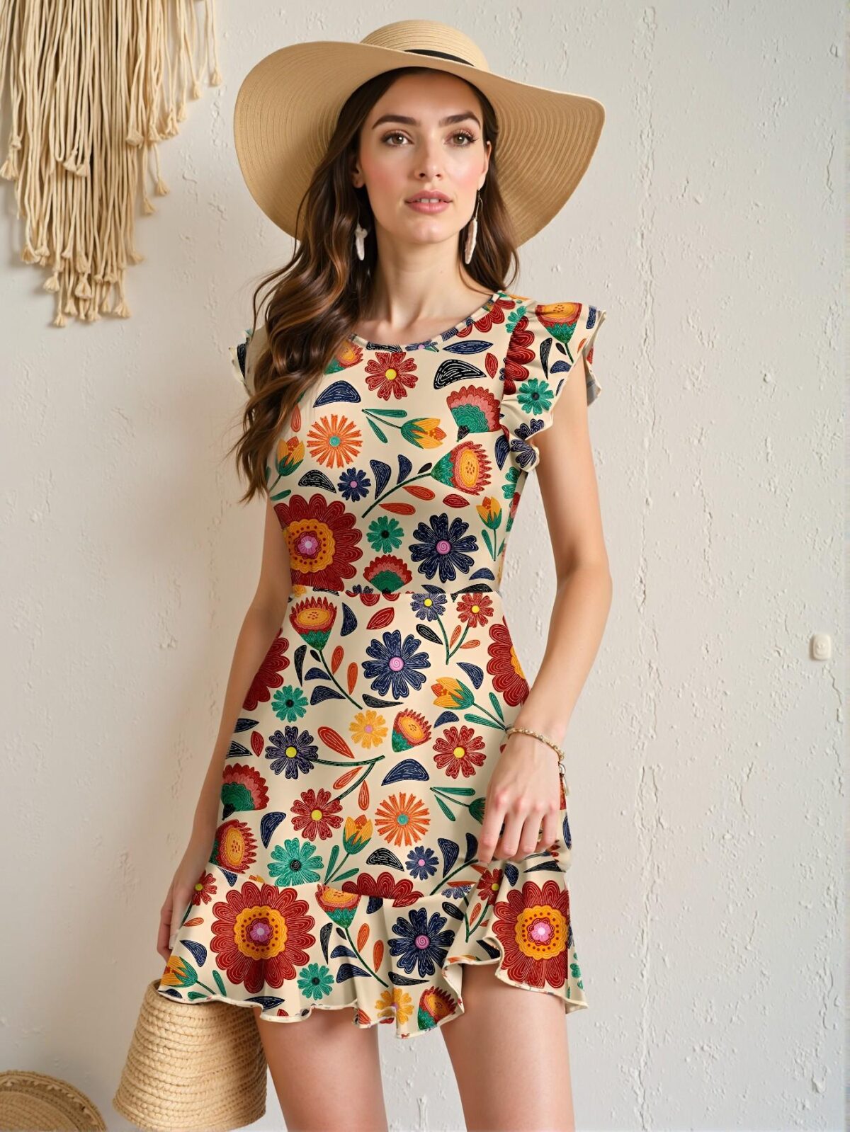 Elegant Multicolor Boho Ruffle Hem Short Dress with Cap Sleeves for Summer Vacations and Classy Outfits - Chic, Classy and Trendy Fashion Style to Dress to Impress - Image 4