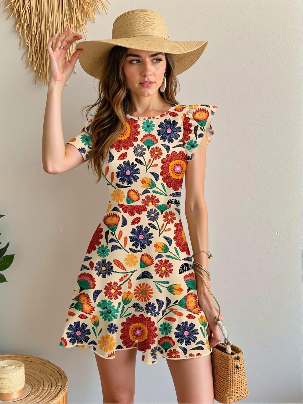 Elegant Multicolor Boho Ruffle Hem Short Dress with Cap Sleeves for Summer Vacations and Classy Outfits - Chic, Classy and Trendy Fashion Style to Dress to Impress - Image 5