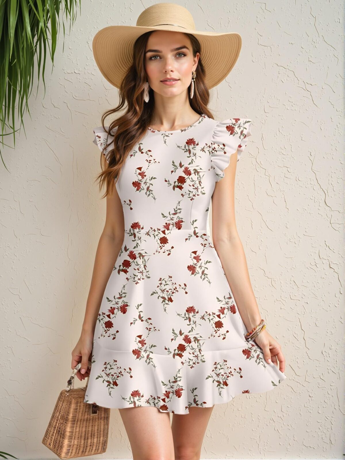Elegant Multicolor Boho Floral Print Ruffle Hem Mini Dress with Cap Sleeves for Summer Vacations and Tea Parties - Chic, Classy and Trendy Fashion Style to Dress to Impress