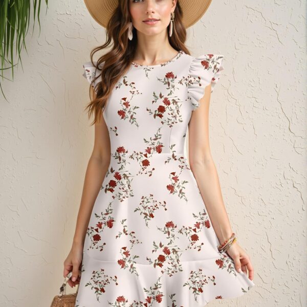 Elegant Multicolor Boho Floral Print Ruffle Hem Mini Dress with Cap Sleeves for Summer Vacations and Tea Parties - Chic, Classy and Trendy Fashion Style to Dress to Impress