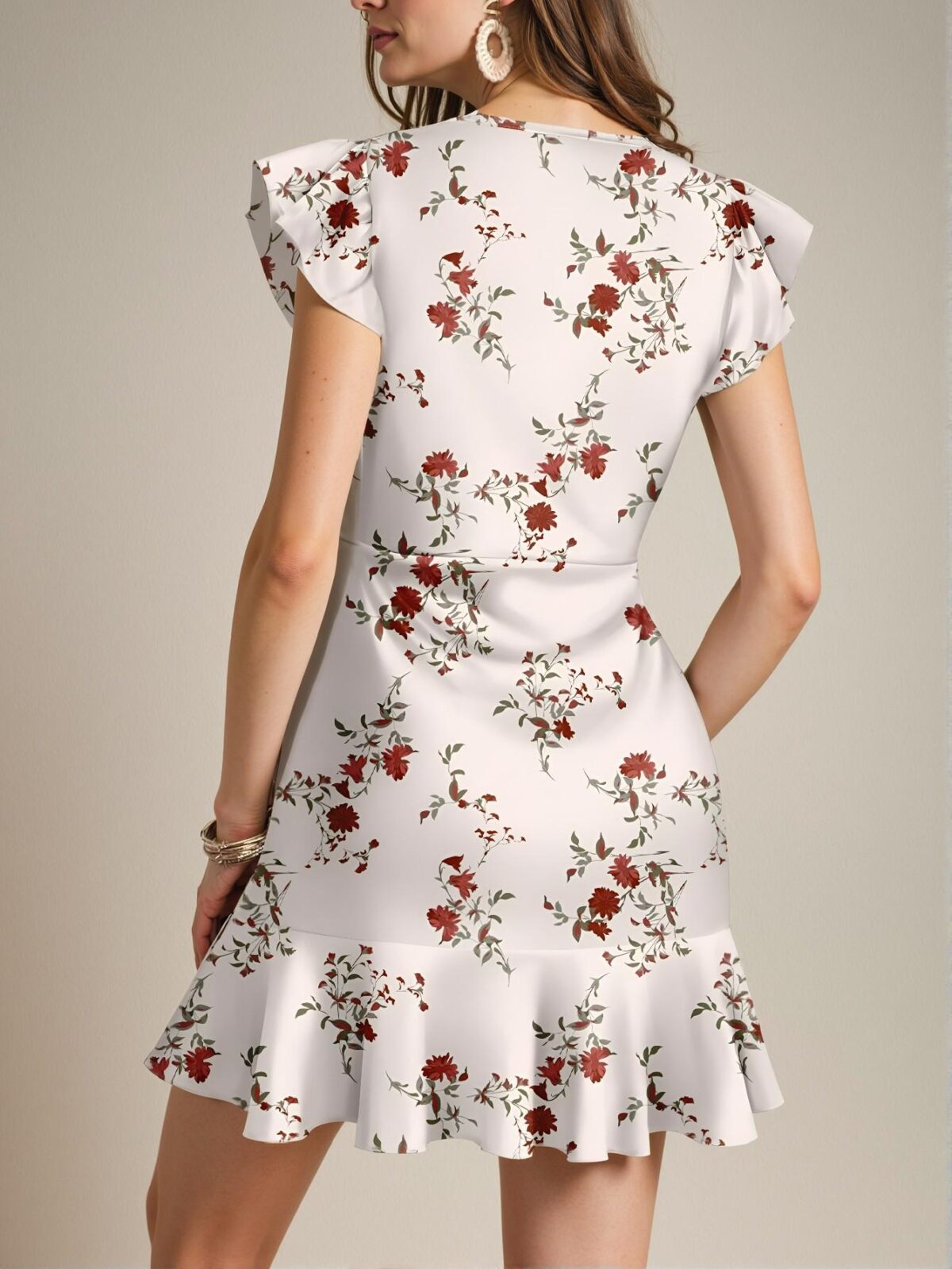 Elegant Multicolor Boho Floral Print Ruffle Hem Mini Dress with Cap Sleeves for Summer Vacations and Tea Parties - Chic, Classy and Trendy Fashion Style to Dress to Impress - Image 2