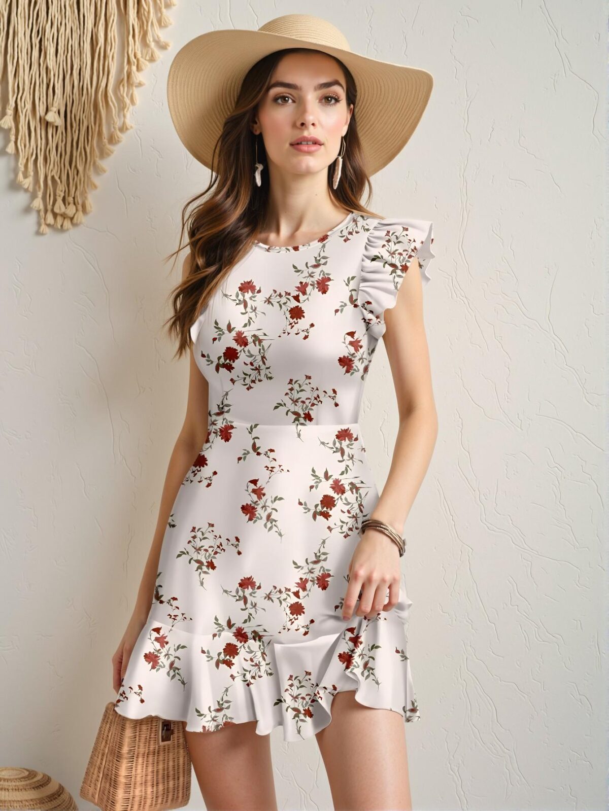 Elegant Multicolor Boho Floral Print Ruffle Hem Mini Dress with Cap Sleeves for Summer Vacations and Tea Parties - Chic, Classy and Trendy Fashion Style to Dress to Impress - Image 5