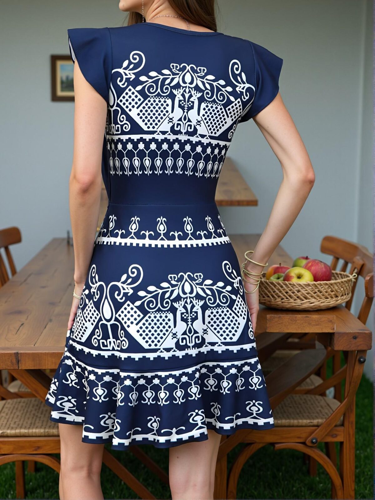 Elegant Blue and White Flounce Sleeve Waist-Cinched A-Line Dress, Perfect for Spring and Summer Occasions "Chic, Classy and Trendy Fashion Style to Dress to Impress" - Image 4