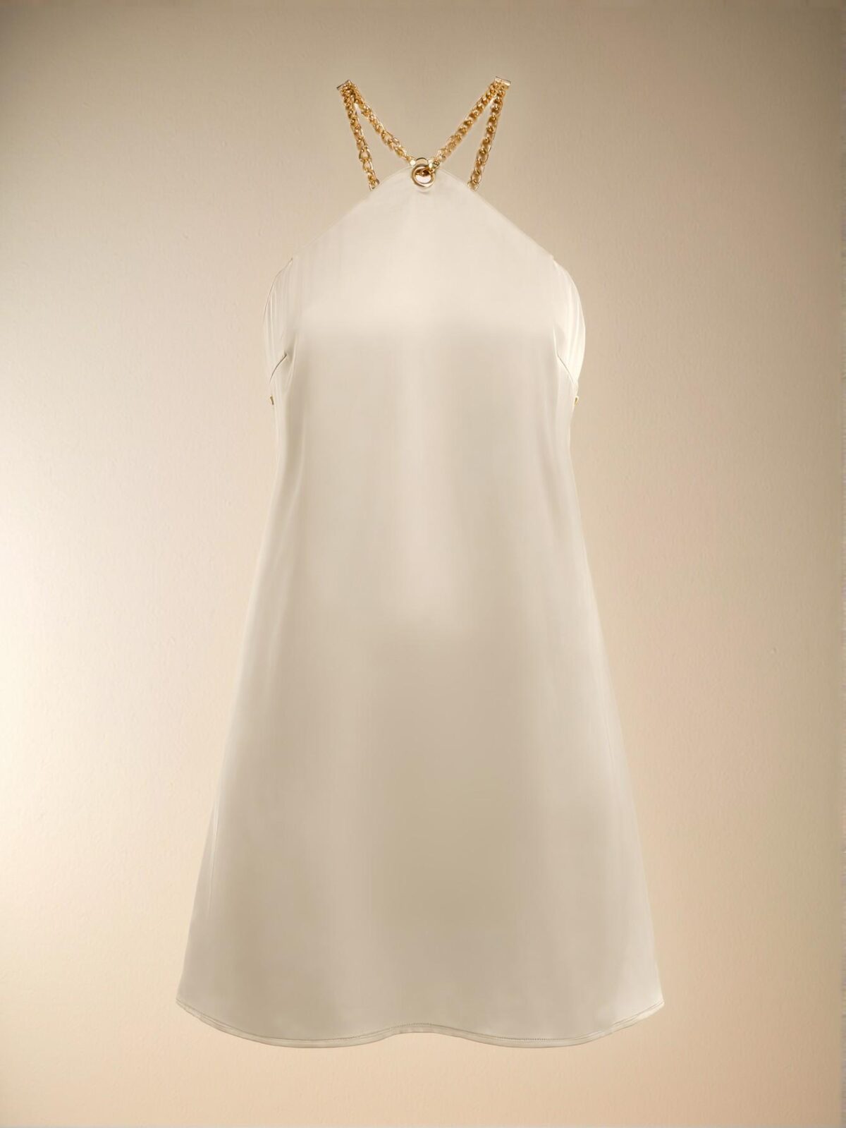 Elegant Champagne Halter Backless Mini Dress for Vacations and Warm Weather Outings - Chic, Classy, and Trendy Fashion Style to Dress to Impress - Image 5